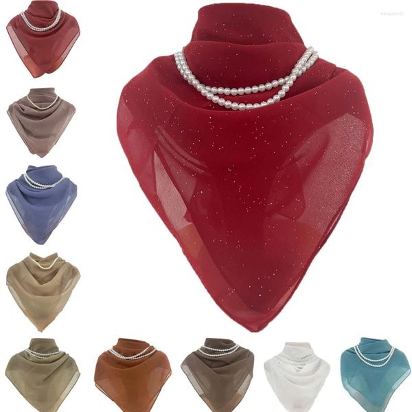 Vêtements ethniques Square Bubble Mousseline de soie instantanée Hijab Femmes Tête Châle Écharpe Musulman Plaine Foulard Solide Couleur Glitter Étole avec collier 85