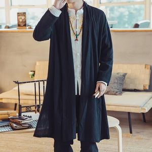 Vêtements ethniques Streetwear coton Tang costume manteau hommes 2023 été hommes Long mâle Hanfu Style chinois Robe Harujuku Kimono Cardigan 30657