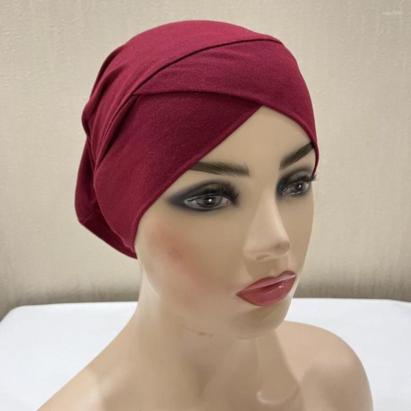 Ropa étnica Elástico entrecruzado Modal Jersey Interior Hijab Sombreros Musulmanes Underscarf Turbante Bonnet Bufanda islámica Tubo Diadema Caps