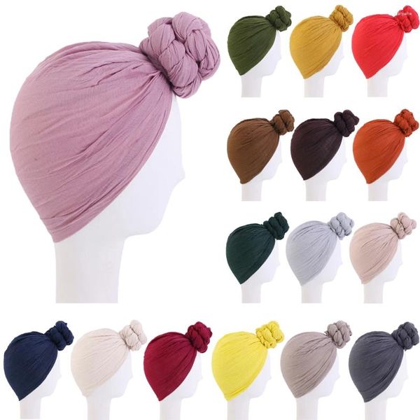 Ropa étnica Jersey elástico Mujeres Musulmanas Cola larga Bufanda Sombrero Turbante Chemo Cap Pérdida de cabello Islámico Headwrap Head Cover Wrap Caps Bonnet