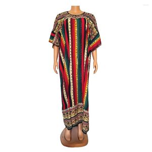 Vêtements ethniques Stripe Mode Robes Africaines Femmes Abayas Dubai O-cou Court Manches Chauve-Souris Robe Coton Lâche Maxi Robe Avec Grande Écharpe