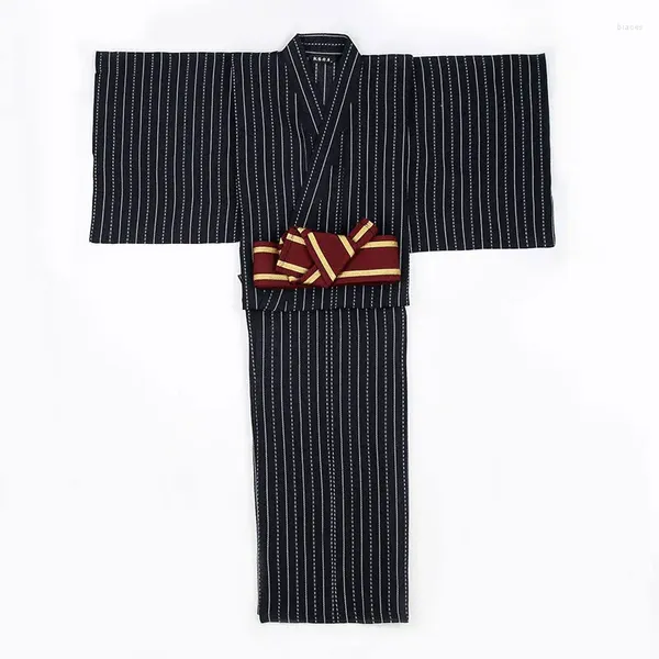 Ropa étnica Hombres a rayas Trajes de samurai tradicionales japoneses Vestido formal masculino Kimono Albornoz Conjunto Cosplay Escenario Show Vestidos
