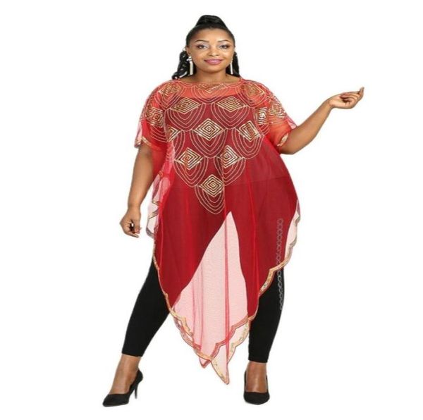 Ropa étnica Estilo African Dashiki Women039s Moda Abaya Elegante Red Tul Telas Lentejuelas Encaje Con Cuentas Vestido Suelto Siz6026787