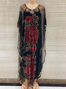 Estilo de ropa étnica Ropa de mujer africana Dashiki Abaya Tela de gasa de moda Lentejuelas Manga de murciélago Vestido suelto Tamaño libre Pieza única 230419