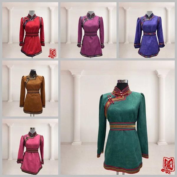 Vêtements ethniques Style Automne et hiver Robe de robe mongole Veste Femme Deerskin Velvet Jupe Double Rounds Doublure Vêtements décontractés Bottoming