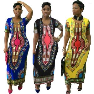 Vêtements ethniques Style Classique Africain Dashiki Mode Polyester Tissu Stretch Impression Robe Longue Bleu Noir Jaune Taille S - XXL