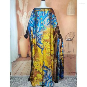 Vêtements ethniques Style Mode Soie 1 Set Femmes Kaftan Maxi Robe avec écharpe Dubai Dashiki Imprimé Musulman Longue Lâche Abaya Robe