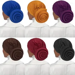 Ropa étnica Estilo Headwear Gorros Musulmanes Mujeres Color Sólido Turbante Pérdida de Cabello Sombrero Moda Africana Fiesta Headwraps Caps Bonnets