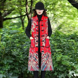 Etnische Kleding Stijl Mouwloze Jas Vrouwen Vintage Casual Chinese Vest 2023 Herfst Winter Dikker Vrouwelijke Losse Halflange Vest