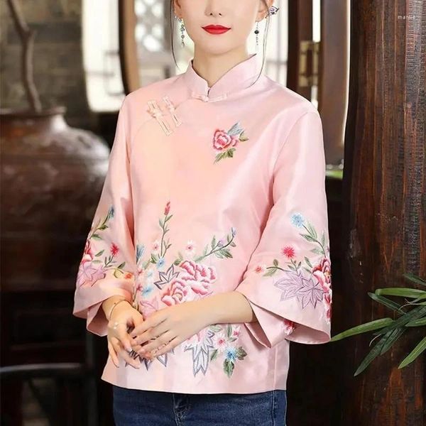 Ropa étnica Estilo Tang Traje Mujer Blusa Vintage Harajuku Bordado Chino Tops Eleganti Suelto Primavera Otoño Camisa Femenina Hanfu