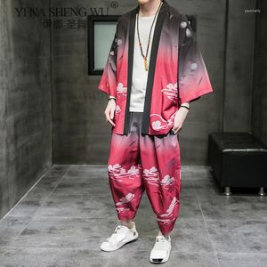 Vêtements ethniques Style traditionnel imprimé Cardigan Couple Kimono japonais homme Yukata Harajuku plage lâche mince manteau pantalon grande taille 5XL