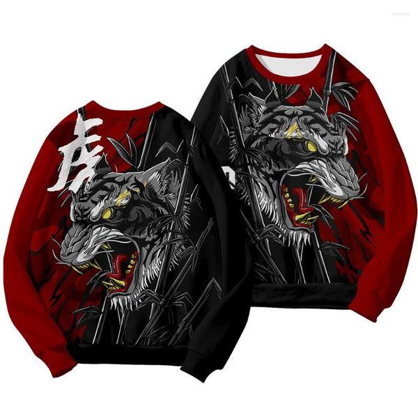 Vêtements ethniques Style Velvet Pull à col rond Impression à la mode Prajna Devil Pull en vrac Hommes Japonais Casual Hip Hop Sweatshirts