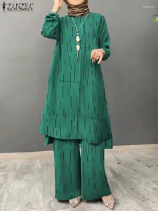 Etnische kleding Stijlvolle moslim Ramadan Outifit Dames Bedrukte pakken Tweedelige sets Stedelijk trainingspak ZANZEA Herfstblouse met lange mouwen Bijpassend