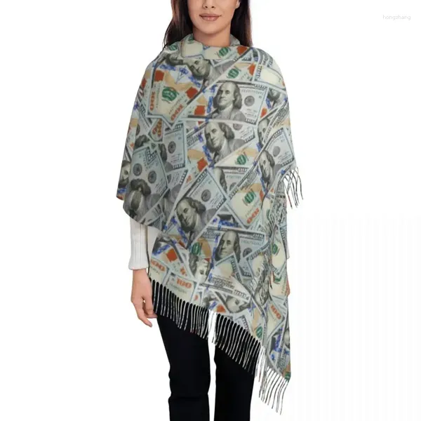 Vêtements ethniques Élégant US Dollars Modèle Gland Écharpe Femmes Hiver Automne Chaud Châles Wraps Femme Argent Foulards