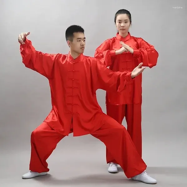 Ropa étnica Traje brillante satinado Tai Chi Uniforme Wushu Artes marciales Wing Chun Chaqueta y pantalones Chino tradicional