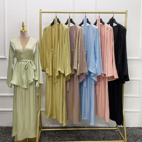 Ropa étnica Verano 2 piezas Traje musulmán Conjuntos Dubai Falda turca y camisas Blusas Kimono Top Set Mujeres Ramadán Eid Islámico Modest