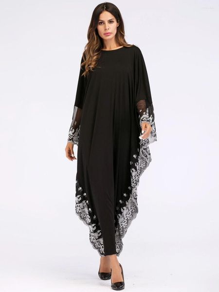 Vêtements ethniques été noir Floral Maxi robe pour femmes 2023 élégant décontracté col en V à manches courtes arabe vêtements en vrac grande taille