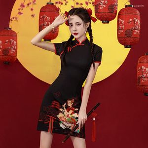 Etnische Kleding Zomer Zwart Verbeteren Cheongsam Jurk Moderne Vrouwen 2023 Chinese Traditionele Korte Qipao Meisje Vestido Vintage Mode Print