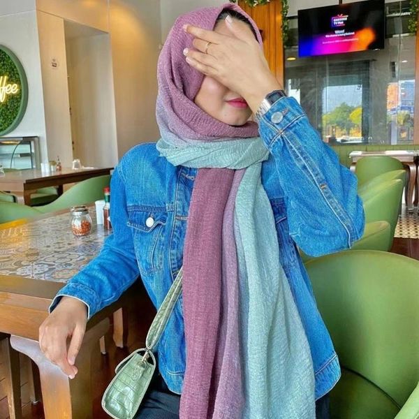 Vêtements ethniques Summer Bubble Plissé Coton Écharpe Rainbow Mode Turban Châle Femmes Musulman Hijab Wrap Bufandas Pashmina Foulard Turbante