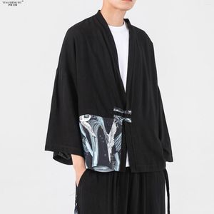 Etnische kleding zomer Chinese stijl Sun Protection heren met korte mouwen shirt jas linnen oud gewaad kimono vest tops