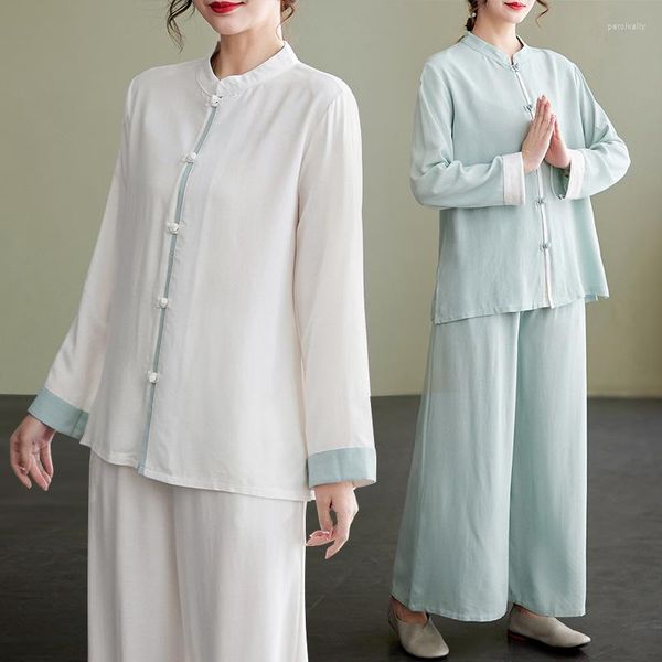 Ropa étnica de verano de algodón y lino, traje de Tai Chi, ropa de entrenamiento suelta, conjunto de dos piezas de monje budista Zen