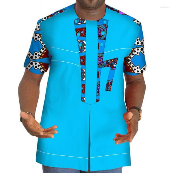 Vêtements ethniques été Dashiki chemise coton hommes t-shirt africain Patchwork imprimé manches courtes Bazin Riche WYN89