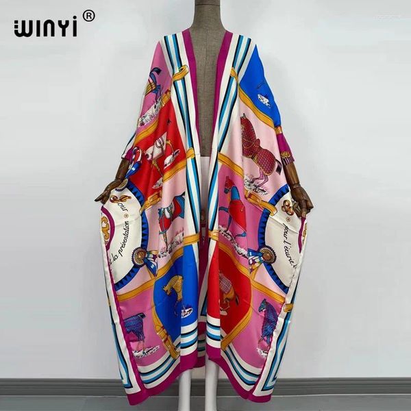 Ropa étnica vestida de verano mujeres 2024 kimono impreso de seda bohemia para nadar las vacaciones africanas tradicionales sueltas