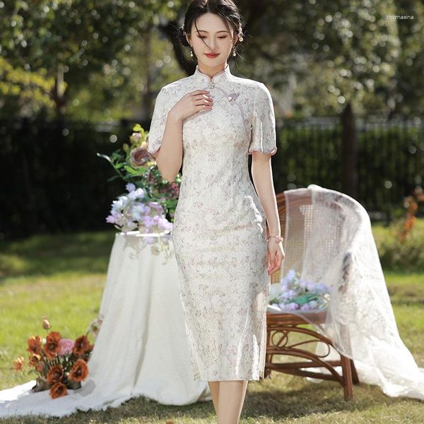 Vêtements ethniques Été Élégant Manches courtes Cheongsam Style chinois Classique Mandarin Collier Qipao