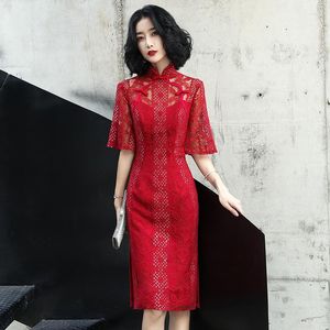 Etnische Kleding Zomer Meisje Red Willow Mid-length Qipao Retro Chinese Stijl Trouwjurk Cheongsam Jurk