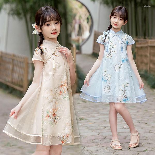 Vêtements ethniques été filles princesse Hanfu robe LovelyKids vêtements enfants fête quotidienne traditionnel chinois imprimé fleuri Cheongsam robes