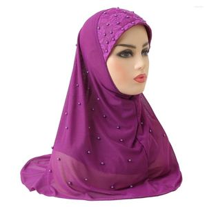 Vêtements ethniques Été HIJAB Double couche Mesh Perles Perles Arabe Foulard Chapeau Musulman Une Pièce Respirant Islamique Headwraps Pour Femmes