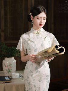 Vêtements ethniques Summer Amélioré Sexy Cheongsam Jeune Fille Modèle d'impression Robe traditionnelle chinoise Qipao Slim Jupe pour les femmes Party