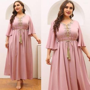 Etnische kleding zomer kaftan maxi gewaad vrouwen moslim islamitische Abaya Arabische borduurwerk Midden -Oosten Turkije Maleisië Vestido casual plus 4xl