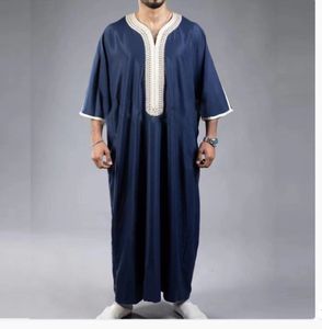 Vêtements ethniques été caftan musulman hommes à manches courtes broderie ample respirant décontracté Robe islamique Abaya 230529