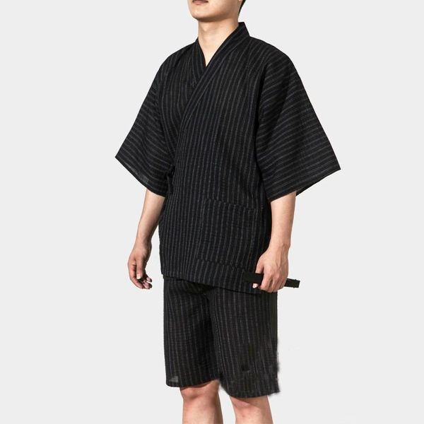 Ropa étnica Kimono de verano Conjuntos de pijamas para hombres Estilo japonés Hombre Manga corta Sleep Lounge Ropa de dormir Yukata Samurai japonés
