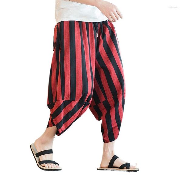 Vêtements ethniques été Kimono pantalon japonais mâle décontracté ample samouraï rouge rayures pantalon japon hommes Yukata Harajuku traditionnel asiatique