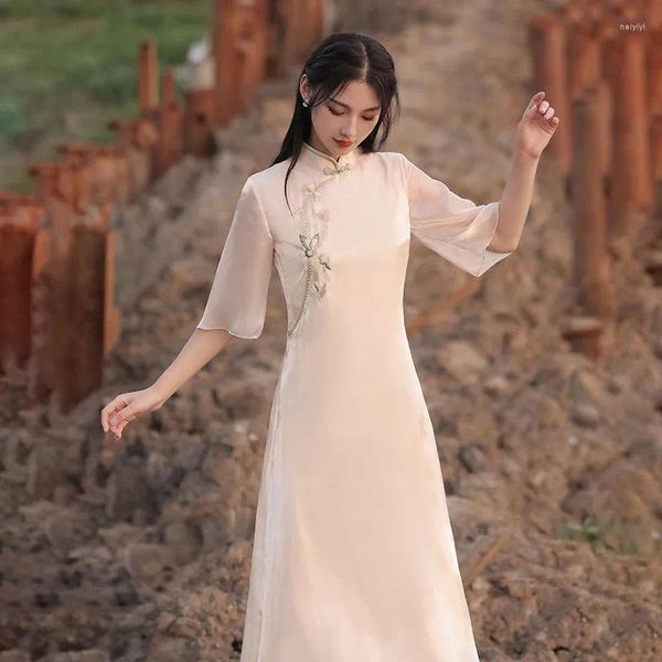 Abbigliamento etnico Abito estivo lungo cheongsam in stile cinese Donna Moda moderna Qipao nazionale tradizionale elegante orientale ragazza vestido
