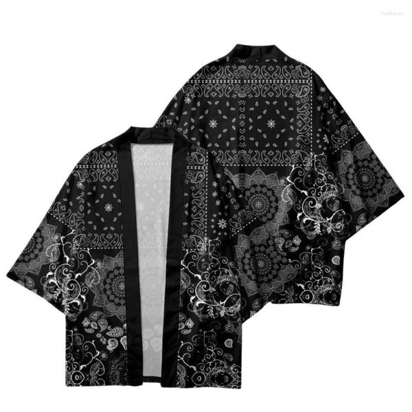 Ropa étnica Verano Suelto Empalme Flores de anacardo Impreso Cardigan Playa Pantalones cortos Streetwear Hombres Mujeres Kimono Camisa Haori Cosplay Yukat