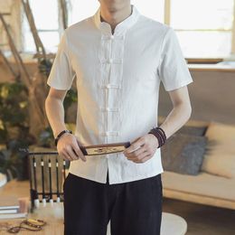 Ropa étnica Verano Hombres Camisa de lino Estilo chino Retro Casual Stand Collor Tops Tallas grandes Traje tradicional asiático Tang para hombre 10648