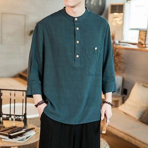 Etnische Kleding Zomer Mannen Linnen Shirt Chinese Stijl Retro Casual Tops Plus Size Traditionele Aziatische Kleding Tang Pak Voor Man KK3620