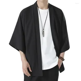 Vêtements ethniques Summer des Kimonos légers masculins traditionnels mâle japonais Open Front Cardigan manteau haori yukata veste manteau noir