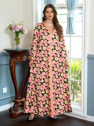 Etnische Kleding Zomer Moslim Caftan Eid Vrouwen Bloemenprint Jurk Abaya Feestjurken Ramadan Abaya Kaftan Vestidos 2023 Dubai Arabische turkije