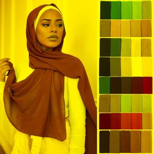 Vêtements ethniques été musulman solide couleur écharpe Hijab pour les femmes bulle en mousseline de soie foulard Turban femme tête Wrap châles et enveloppes Foulard Fe