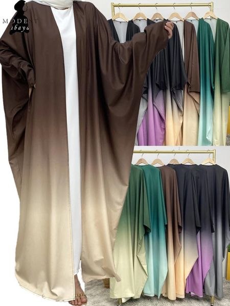 Vêtements ethniques Summer Open Abaya Kimono Dubai Party Kaftan Gradient Color Muslim Fashion Dress Abayas pour femmes Turquie Islam Modest Tenue