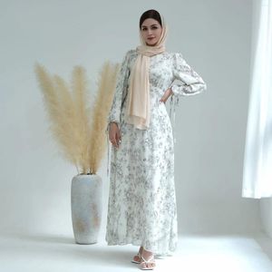 Vêtements ethniques Été imprimé mousseline de soie hijab femme musulmane robe complète manches longues Dubaï Turquie modeste islam soirée soirée abaya ramadan