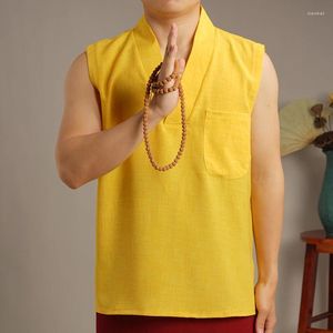 Etnische Kleding Zomer Tibetaans Boeddhisme Lama Tops Monnik Kleding Vest Korte Mouwen Heren Traditionele Chinese Shirt Tibet