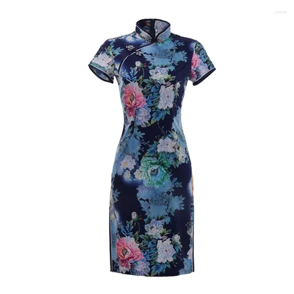 Vêtements ethniques Été Robe traditionnelle chinoise Qipao Cheongsam Femmes Robes de soirée à manches courtes Col Mandarin M-4XL