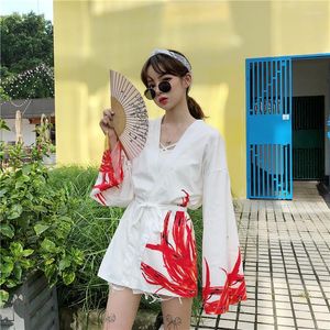 Vêtements ethniques été femmes Style japonais Kimono Haori tendance Harajuku Yukata Streetwear décontracté crème solaire Phoenix imprimé Cardigan manteau