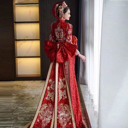 Etnische kleding zomer xiuhe jurk rode dames contrast nobele bruiloft parel franje toast toost bruid chinees traditionele tangpak hanfu