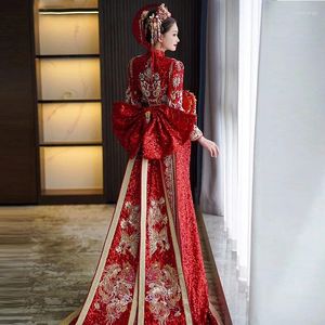 Vêtements ethniques Summer Xiuhe Robe Red Femme's Contraste de Mariage Noble Pearl Fringe Toast Toast Bride Chinois Tang Tang Suit Hanfu